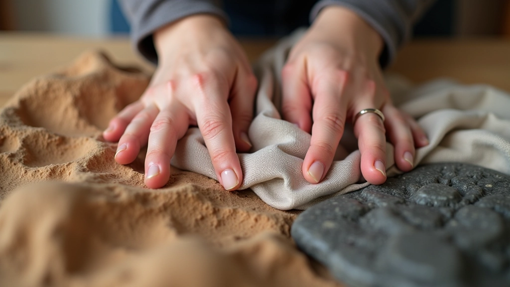 Nahaufnahme einer Person, die verschiedene Texturen mit ihren Händen erforscht, haptische Erdungstechnik