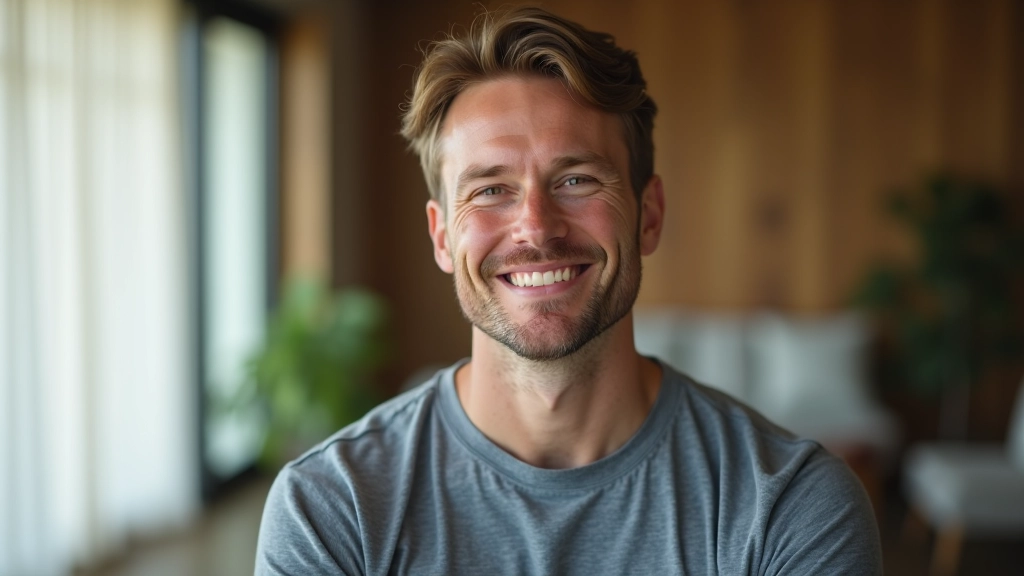 Zertifizierter emotionaler Regulationstrainer mit warmem Lächeln, Porträt Oberkörper, ruhige Ausstrahlung