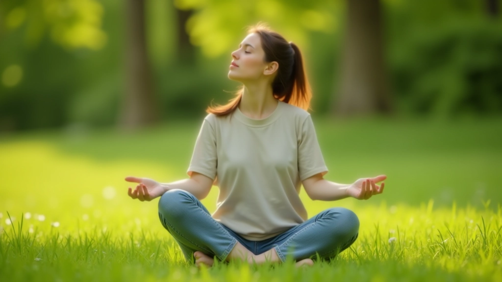 Person sitzt barfuß auf einer Wiese und konzentriert sich auf die physischen Empfindungen der Erde