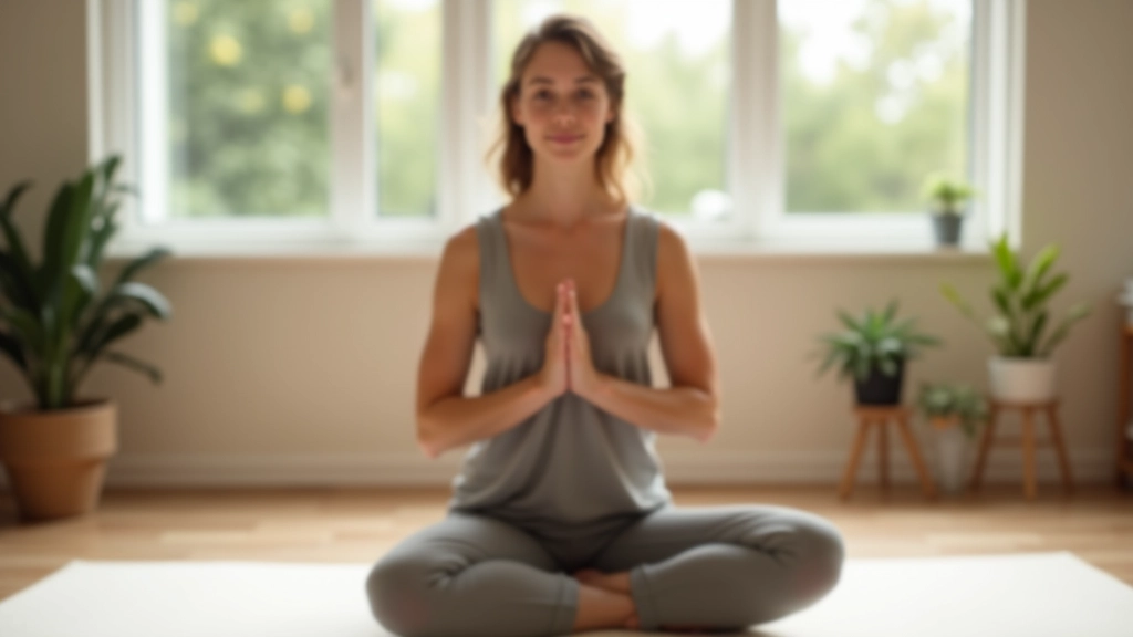 Frau macht eine tägliche Mikroübung für Geduld und innere Balance auf ihrer Yogamatte