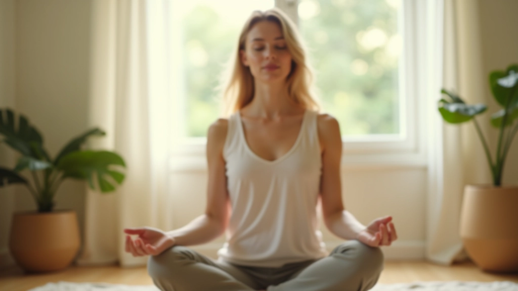 Frau in ruhiger Meditation mit geschlossenen Augen in einem hellen, friedlichen Raum